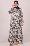 Lacivert Bej Desenli Büyük Beden Eteği Fırfırlı Belmando Elbise