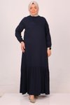 Lacivert Büyük Beden Eteği Fırfırlı Belmando Elbise