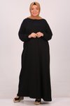Siyah Büyük Beden Belmando Kolu Lastikli Elbise