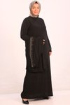 Siyah Büyük Beden Taş Detaylı Sandy Yelek Takım Elbise