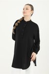 Siyah Yarı Düğmeli Tunik