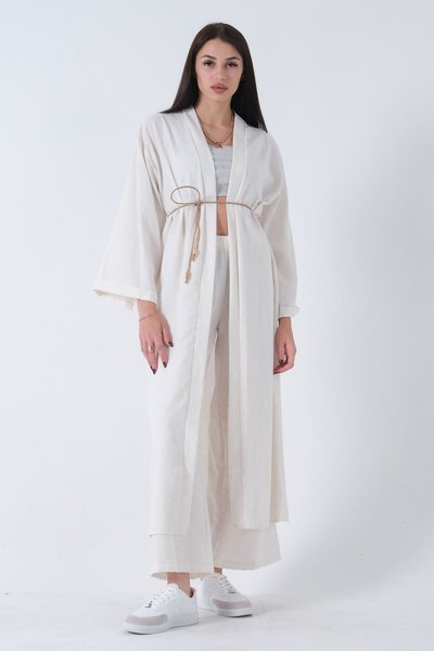 Taş Keten Kimono Takım