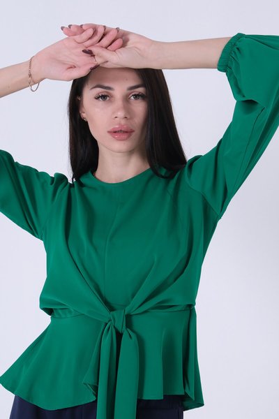 Yeşil Beli Bağlama Detayl�ı Bluz
