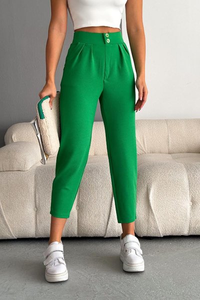 Yeşil İthal Krep Full Likralı Havuç Pantolon