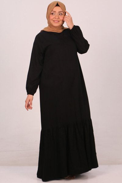 Siyah Büyük Beden Eteği Fırfırlı Belmando Elbise
