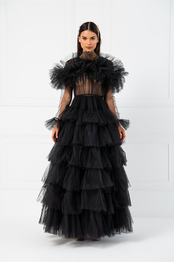 kikiriki sheer maxi dress Kikiriki | Dresses | Black Sheer Mesh Ruffle Maxi Dress Size S