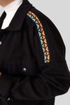 Siyah Omuz Nakışlı Çıtçıtlı Kot Ceket