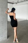 Siyah Scuba Kumaş Transparan Bel Detay Askılı Mini Abiye Elbise