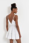 Askılı Offwhite Off White V Yaka Mini Poplin Elbise