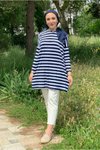 Lacivert Kalın �Çizgili Oversize Tunik