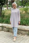 Latte Kalın Çizgili Oversize Tunik