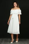 Beyaz Yaka Fırfır Şifon Midi Elbise