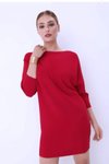 Kırmızı Yarasa Kol Kayık Yaka Mini Triko Elbise