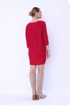 Kırmızı Yarasa Kol Kayık Yaka Mini Triko Elbise