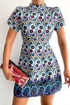 Multi Geometrik Desenlik Krep Kumaş Mini Elbise