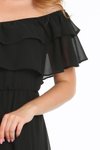 Siyah Carmen Yaka Fırfır Şifon Midi Elbise