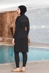 Siyah Likralı Uzun Tunik Tasarımlı Tam Kapalı Mayo