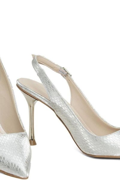 Gümüş Parlak Yılan Desenli Stiletto Ayakkabı