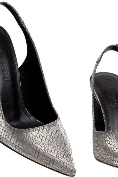 Platin Parlak Yılan Desenli Stiletto Ayakkabı