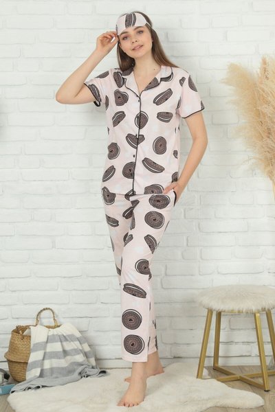 Pembe Oreo Desenli Kısa Kol Pijama Takım