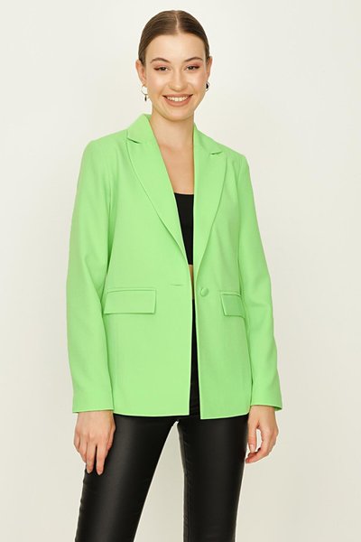 Yeşil Tek Düğmeli Blazer Ceket