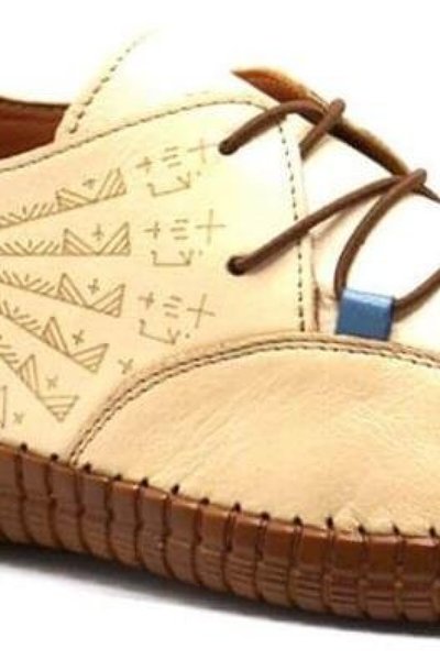 Bej Comfort Bağcıklı Deri Ayakkabı