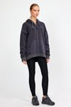 Antrasit Fermuarlı Kapüşonlu Oversize Sweatshirt