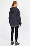 Antrasit Fermuarlı Kapüşonlu Oversize Sweatshirt