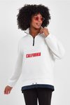 Beyaz Garnili Baskılı Oversize Sweatshirt