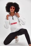 Beyaz Garnili Baskılı Oversize Sweatshirt