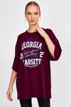 Bordo Baskılı Oversize T-shirt