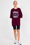 Bordo Baskılı Oversize T-shirt