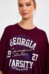 Bordo Baskılı Oversize T-shirt