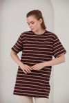 Bordo Çizgili Oversize Fit T-shirt