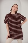 Bordo Çizgili Oversize Fit T-shirt