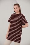 Bordo Çizgili Oversize Fit T-shirt