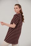 Bordo Çizgili Oversize Fit T-shirt