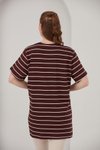 Bordo Çizgili Oversize Fit T-shirt