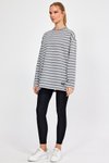 Gri Çizgili Oversize Basic Sweatshirt