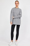 Gri Çizgili Oversize Basic Sweatshirt