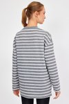 Gri Çizgili Oversize Basic Sweatshirt