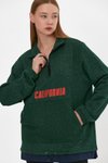 Haki Garnili Baskılı Oversize Sweatshirt