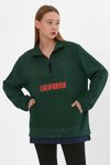 Haki Garnili Baskılı Oversize Sweatshirt