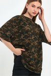 Haki Kamuflaj Desenli Oversize T-Shirt