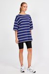 Lacivert Çizgili Oversize T-shirt