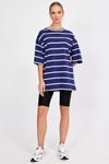 Lacivert Çizgili Oversize T-shirt