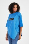 Mavi Asimetrik Kesim Oversize T-Shirt