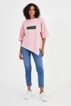 Pembe Asimetrik Kesim Oversize T-Shirt