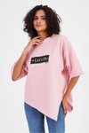 Pembe Asimetrik Kesim Oversize T-Shirt