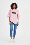 Pembe Asimetrik Kesim Oversize T-Shirt